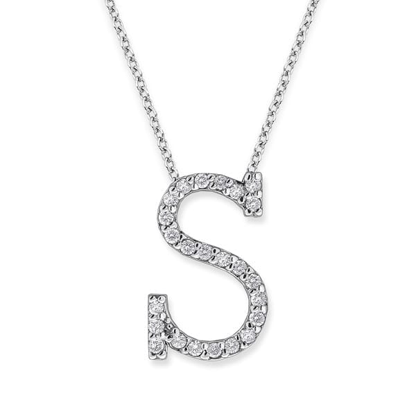 18K Gold and 0.24 Carat F Color VS Clarity Initial "S" Pendant with 16 Inches Chain