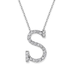 18K Gold and 0.24 Carat F Color VS Clarity Initial "S" Pendant with 16 Inches Chain