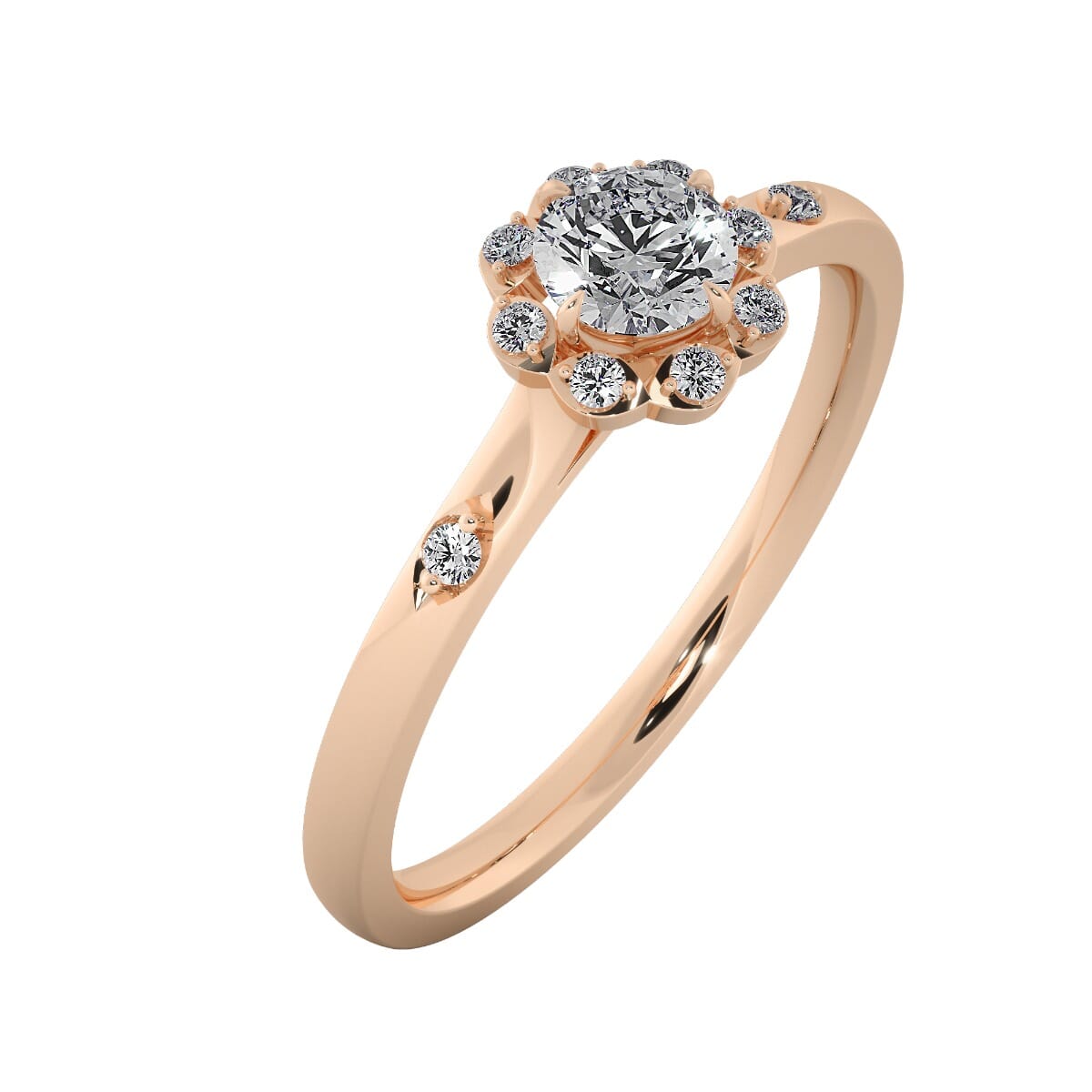 18KT Gold Ring with 0.30 Carat D Color VVS1 Center Diamond with Certificate  and Side Stone 0.12 Carat