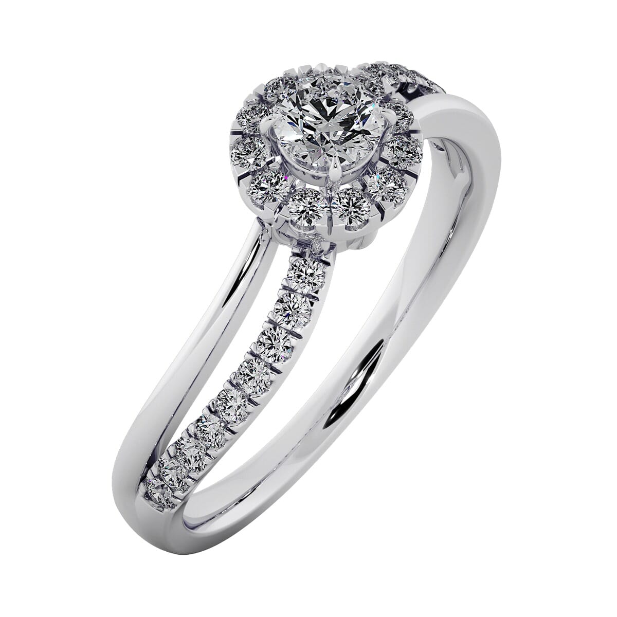 18KT Gold Ring with 0.20 Carat D Color VVS1 Center Diamond and Side Stone 0.30 Carat