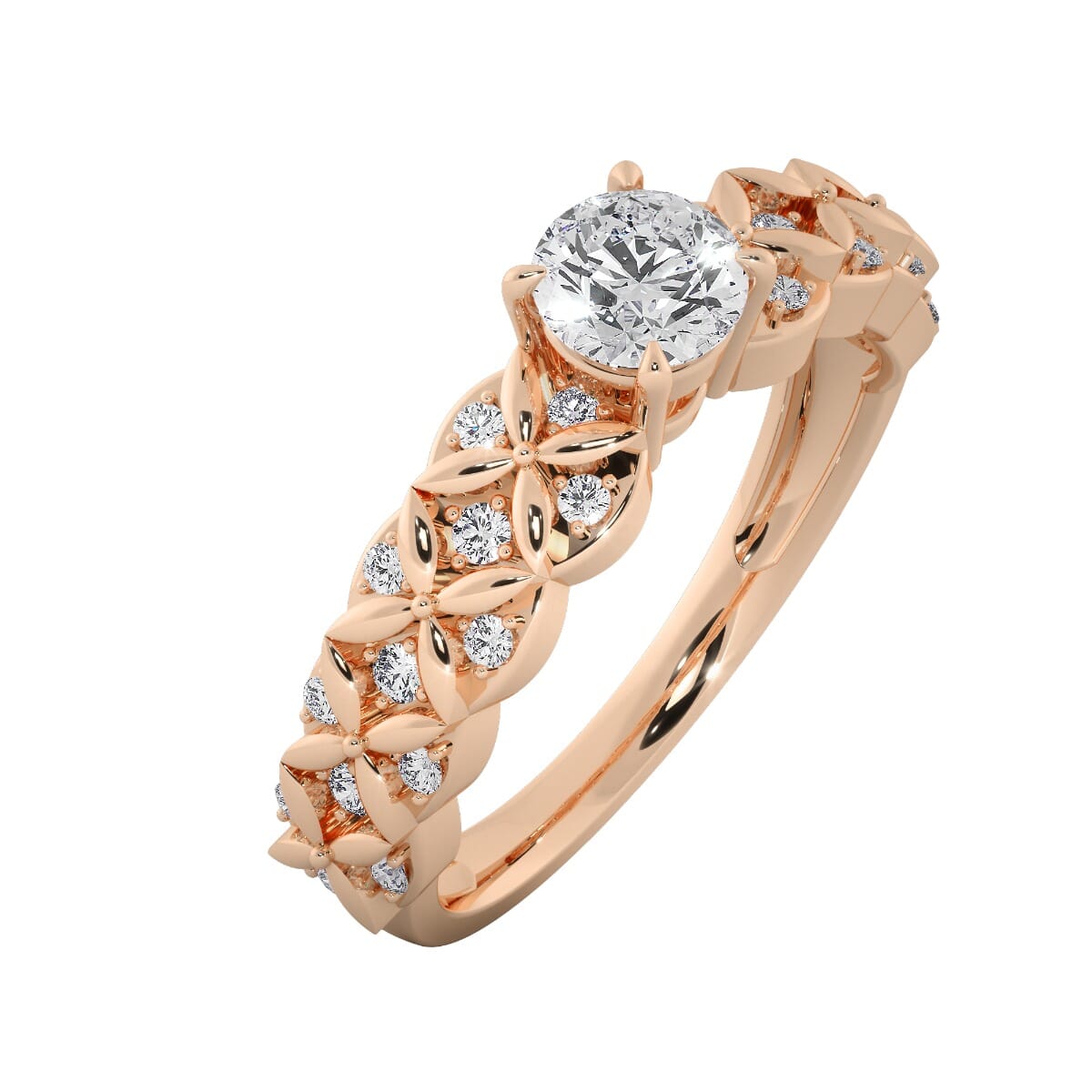 18KT Gold Ring with 0.25 Carat D Color VVS1 Center Diamond and Side Stone 0.25 Carat