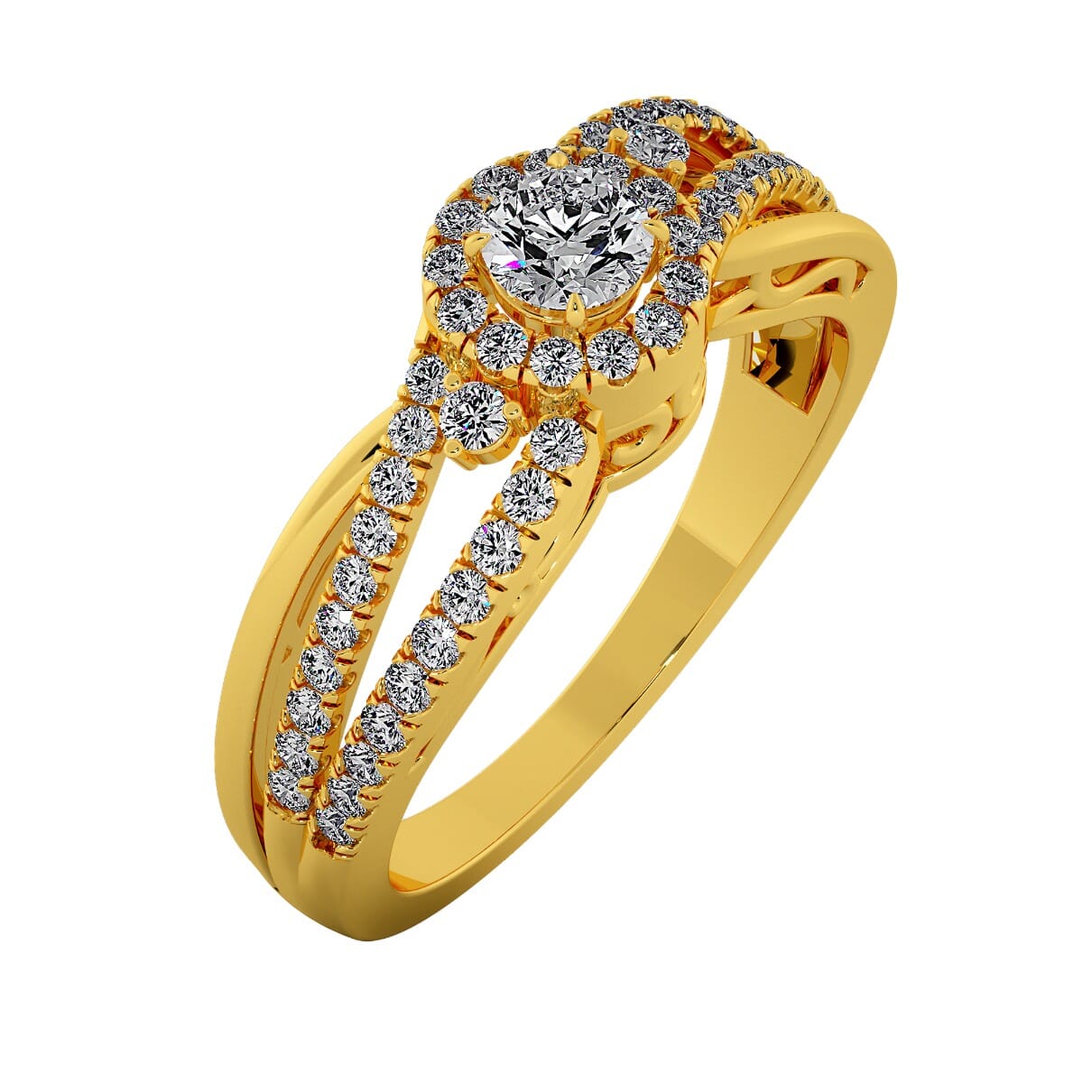 18KT Gold Ring with 0.20 Carat D Color VVS1 Center Diamond and Side Stone 0.45 Carat