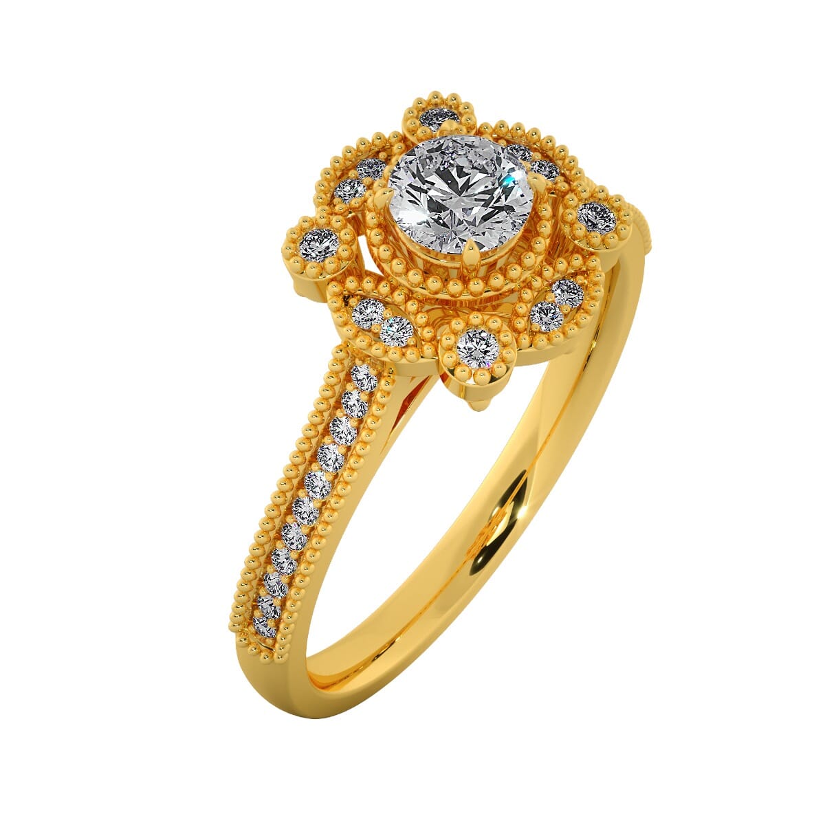 18KT Gold Ring with 0.25 Carat D Color VVS1 Center Diamond and Side Stone 0.20 Carat