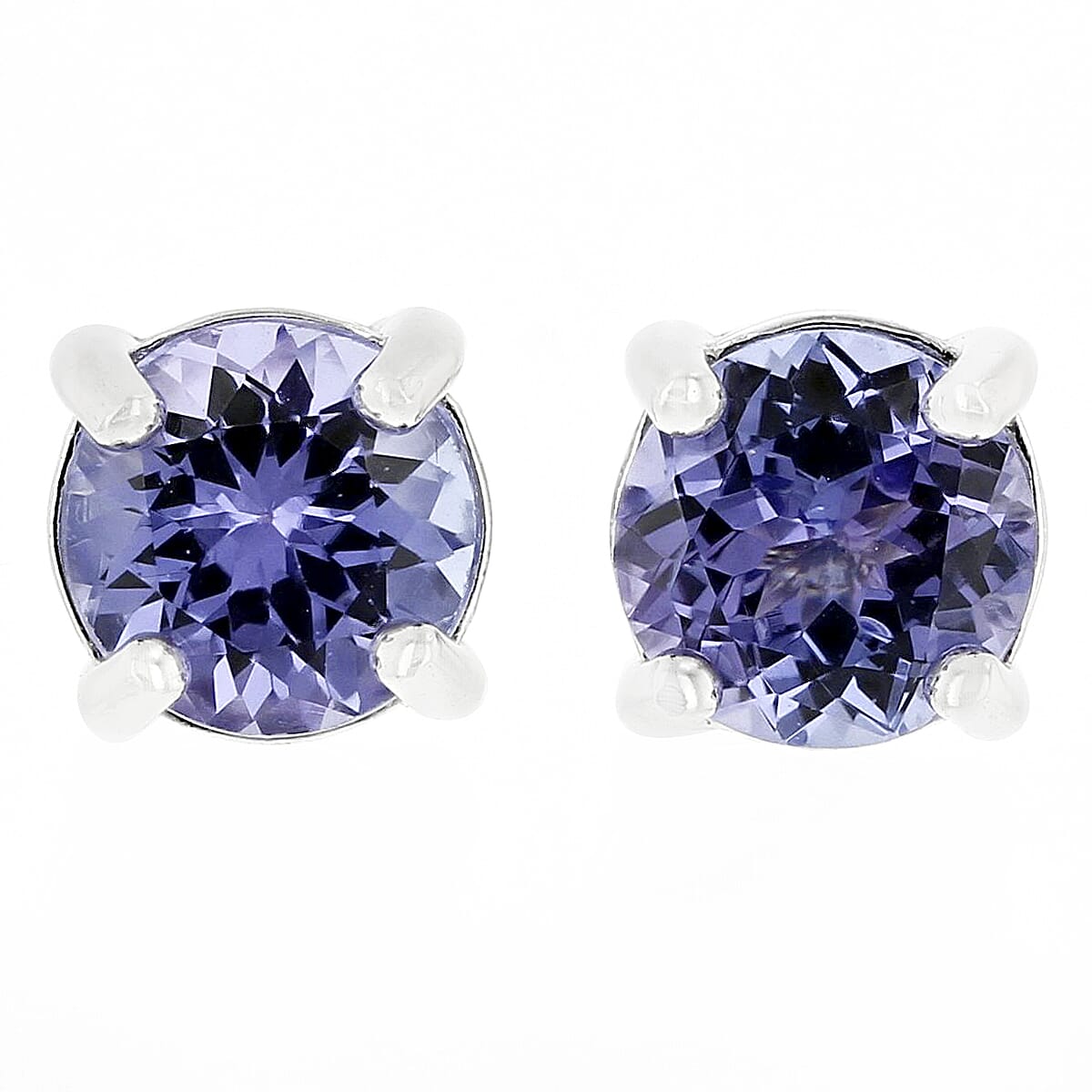 1.11 CTW Round Tanzanite Solitaire Earrings in 925 Sterling Silver Plated with Rhodium