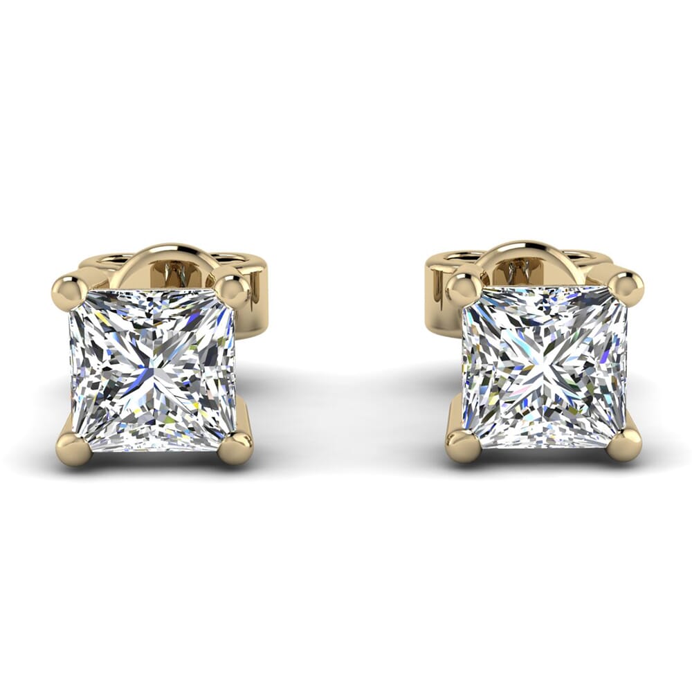 Classic Four Prong Princess Diamond Studs In 18KT Gold