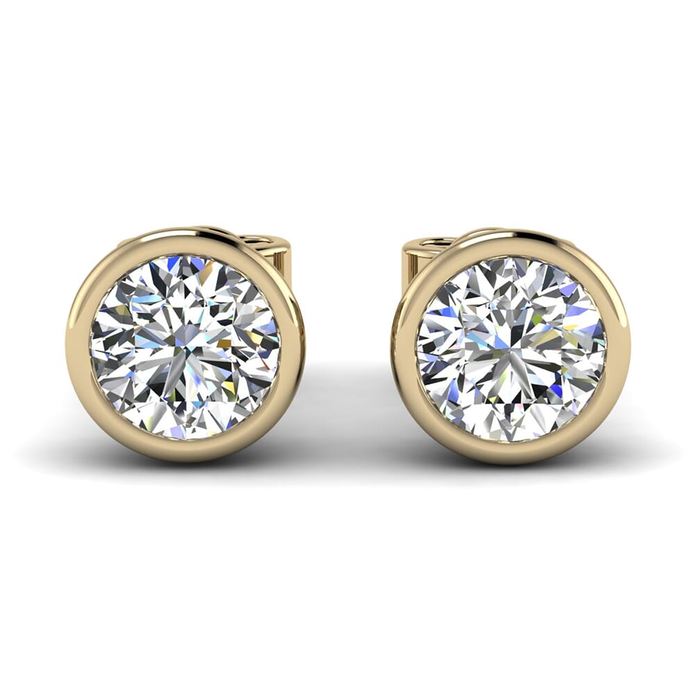 Classic Bezel Round Diamond Studs In 18KT Gold