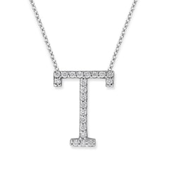 18K Gold and 0.21 Carat F Color VS Clarity Initial "T" Pendant with 16 Inches Chain
