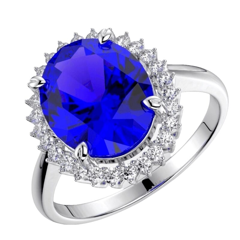 18KT Gold and 4.00 Ctw Natural Tanzanite with 0.28 Ctw Diamond Halo Ring