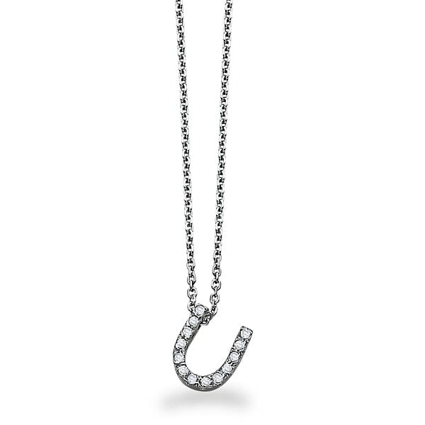 U - 18K Gold and 0.10 Carat F Color VS Clarity Initial "U" Pendant 