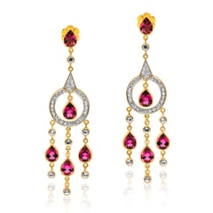 Designer Earring in 14K Gold, Pink Tourmalines and White Sapphires