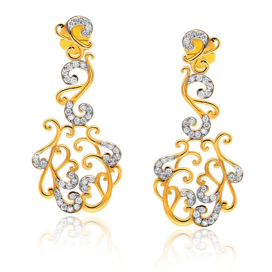Designer Earrings in 14K Gold and 1.34 carat Diamonds