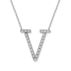 18K Gold and 0.23 Carat F Color VS Clarity Initial "V" Pendant with 16 Inches Chain
