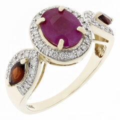 1.78 CTW Oval Burma Ruby with 0.50 CTW Mozambique Garnet and 0.32 CTW Round White Diamond Accent 14KT Yellow Gold