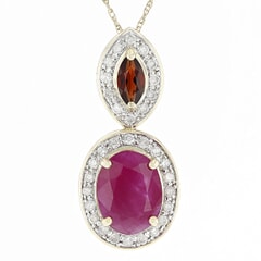 1.78 CTW Oval Burma Ruby with 0.26 CTW Marquise and 0.24 CTW Round White Diamond Pendant with Chain in 14KT Yellow Gold