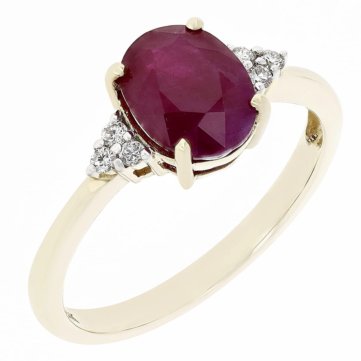 1.78 CTW Oval Burma Ruby with 0.09 CTW Round White Diamond Accent 14KT Yellow Gold