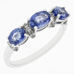 1.28 CTW Oval Sri Lanka Blue Sapphire with 0.08 CTW Round White Diamond Ring in 14KT White Gold