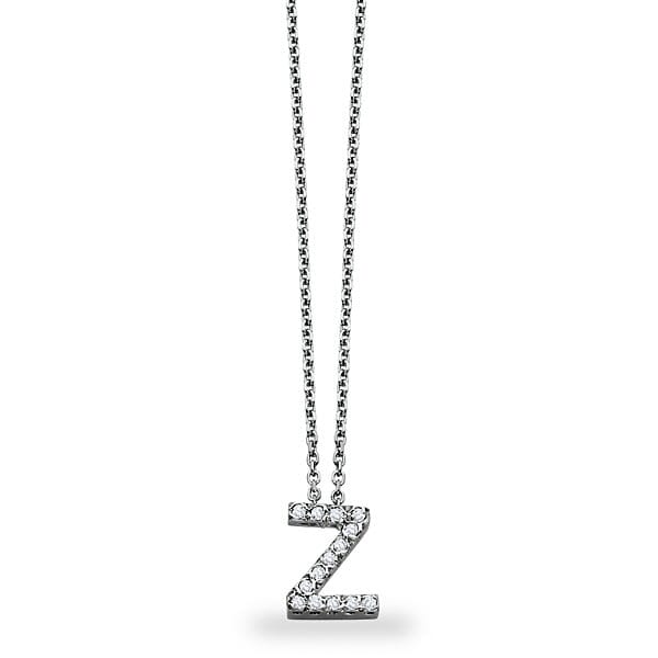 18K Gold and 0.11 Carat F Color VS Clarity Initial "Z" Pendant with 16 Inches Chain