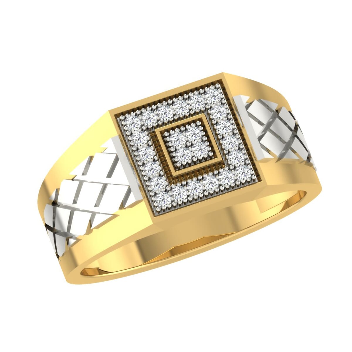 18K Gold and 0.19 Carat F Color VS Clarity Men's Diamond Ring
